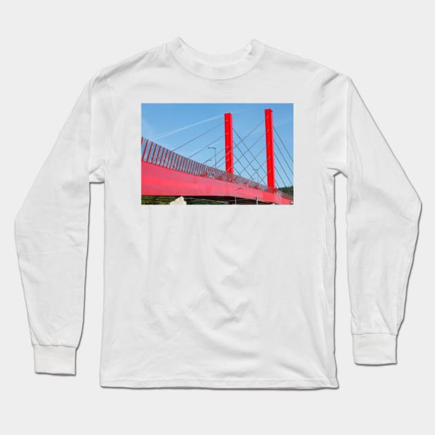 Red Bridge, Suspension Bridge, Mersch, Luxembourg, Europe Long Sleeve T-Shirt by Kruegerfoto